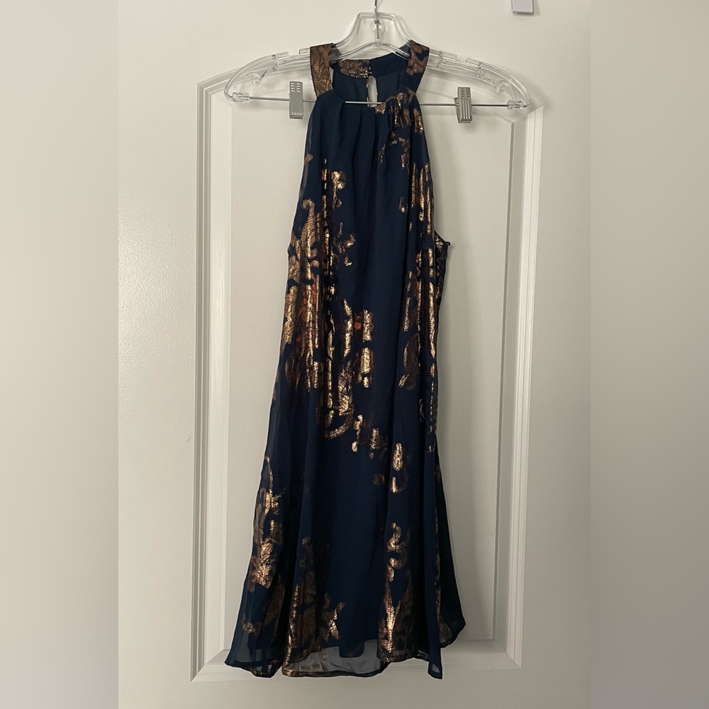 NAVY BLUE AND COPPER SHINY, SLEEVELESS DRESS - SIZE S!